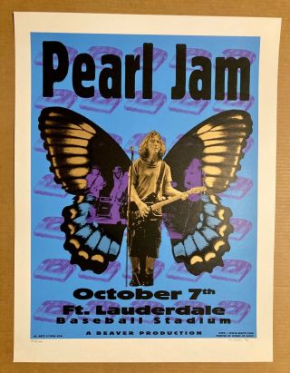 Nm 1996 Matt Getz Pearl Jam Poster 10/07/96 Ft.  Lauderdale Florida Butterfly S/n