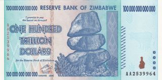 100 Trillion Dollars Unc Banknote From Zimbabwe 2008 Pick - 91