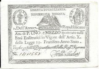 1798 Italian States - Repubbica Romana 1 1/2 Paoli Unc Pick: S534 Holes