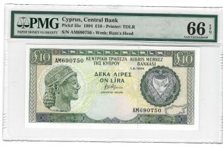 P - 55c 1994 10 Pounds,  Cyprus Central Bank,  Pmg 66epq Gem,