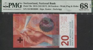 Tt Pk 76c 2015 Switzerland National Bank 20 Franken Pmg 68 Epq Gem Whoa