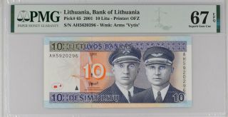 Lithuania 10 Litai 2001 P 65 Gem Unc Pmg 67 Epq High