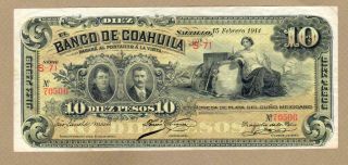 Mexico: 10 Pesos Banknote,  (vf),  P - S196c,  15.  02.  1914,