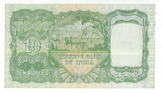 10 Rupees King George 1938 Reserve Bank Of India - Burma Banknote Myanmar 5 1$ 3