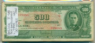 Bolivia Bundle 20 Notes 500 Bolivianos Law 1945 P 148 Vf/axf