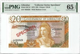Gibraltar Government 20 Pounds 1975 (1978) Specimen,  P - 23 Cs1 Pmg 65 Epq Unc
