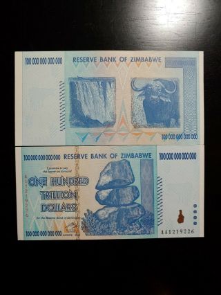 Zimbabwe 100 Trillion Dollars 2008 Circulated In