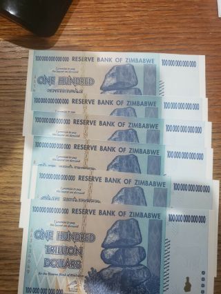 1 X Zimbabwe 100 Trillion Dollar Banknote 7 Left - 2008/aa /authentic Uncirculated
