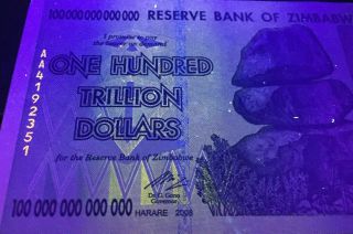 1 x Zimbabwe 100 Trillion dollar banknote 7 left - 2008/AA /authentic uncirculated 2