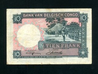Belgian Congo:P - 14E,  10 Francs,  1948 Dancing Watusi F - VF 2