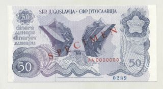 Yugoslavia 50 Dinara 1 - 1 - 1990 Pick 101.  S Unc Uncirculated Banknote Specimen R289