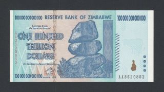 Zimbabwe 100 Trillion Dollars 2008 Unc (pick 91) Aa3520852