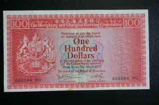 1975 Hong Kong Old Issue,  Hsbc 100 Dollars 888094 Wq