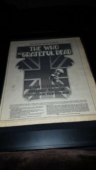 The Who Grateful Dead Days On The Green 1976 Promo Poster Ad Framed