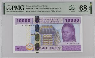 Central African States Congo 10000 Fr.  2002 P 110 15th Gem Unc Pmg 68 Epq