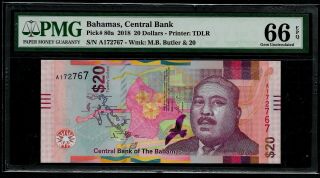 Bahamas 20 Dollars - P.  80a - 2018 - Pmg Gem Unc 66 Epq - Prefix A