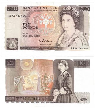 Unc England 1980 £10 Pound Banknote Sommerset Signature P - 379c Queen Elizabeth