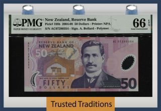 Tt Pk 188b 2004 - 08 Zealand Reserve Bank 50 Dollars Sir Ngata Pmg 66 Epq Gem