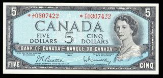 1954 Bank Of Canada $5 Replacement Note - Ef/au - Beattie Rasminsky V/s -