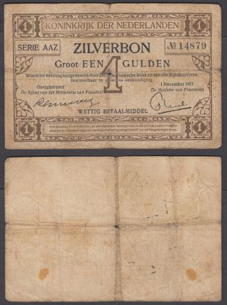 Netherlands 1 Gulden 1917 (vg) Banknote Km 10