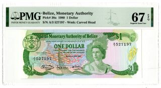 Monetary Authority Of Belize,  1980 $1 P - 38a Pmg Gem Unc 67 Epq,