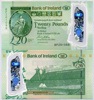 Northern Ireland 20 Pounds 2017 / 2020 Boi P Polymer Green Unc Nr