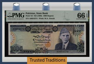 Tt Pk 43 Nd (1988) Pakistan State Bank 1000 Rupees M.  Ali Jinnah Pmg 66 Epq Gem