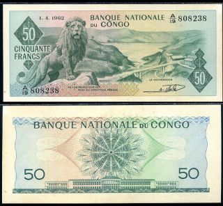 Congo 50 Francs 1962 P 5 Aunc
