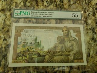 France Bank Of France P102 1000 Francs Pmg 55 S/n 3555 558 A Example