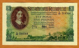 South Africa,  5 Pounds,  1958 P - 97c,  Vf 62 Years Old,  Sailboat