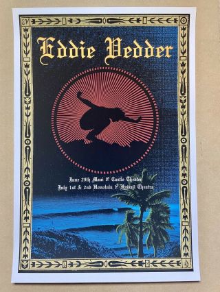 Eddie Vedder (pearl Jam) Poster 2009 Maui Hawaii - Artist Ryan Immegart