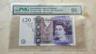 Great Britain P 392a B405 20 Pounds Banknote Sign.  Bailey Pmg 66 Gem Unc
