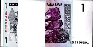 Zimbabwe $1 Dollar Uncirculated Bundle 100 Notes 2007