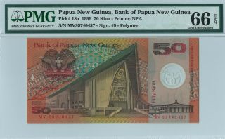 Papua Guinea 50 Kina 1999 Pmg 66 Epq S/n Mv99 740457 Polymer