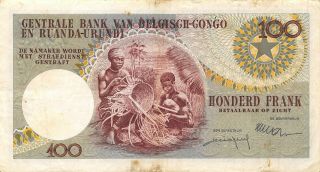 Belgian Congo 100 Francs 1.  9.  1960 P 33c Series AP Circulated Banknote B25 2