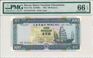 Banco Nacional Ultramarino Macau 100 Patacas 1992 Pmg 66epq