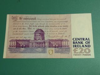 1997 Ireland 20 Pounds Banknote.  P 77b.  AU 2