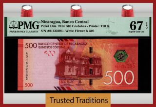Tt Pk 214a 2014 Nicaragua Banco Central 500 Cordobas Pmg 67q Tied As Best