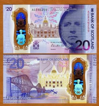 Bank Of Scotland,  20 Pounds 2019 (2020) P - Polymer Unc Walter Scott