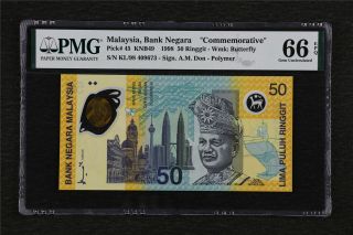 1998 Malaysia Bank Negara " Commemorative " 50 Ringgit Pick 45 Pmg 66 Epq Gem Unc