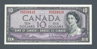 Canada 10 Dollars 1954 Modified Portrait,  Bc - 40b Beattie Rasminsky Orig Au,  Qeii