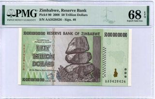 Zimbabwe 50 Trillion Dollars 2008 P 90 Gem Unc Pmg 68 Epq High