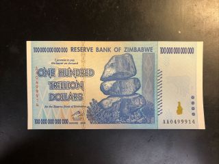 1 X Zimbabwe 100 Trillion Dollar Banknote 2008/aa /authentic/ Uncirculated