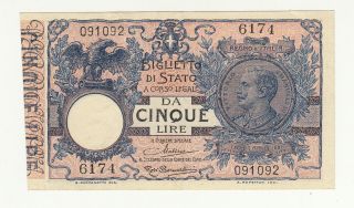 Italy 5 Lire 1904 Circ.  /ef (center Fold) @