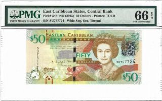East Caribbean States $50 Dollars 2015,  P - 54b Paper Type,  Pmg 66 Epq Gem Unc