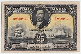 Latvia P 18a 25 Lati 1928.  Avf.  Series B.  Bank Of Latvia Money Note