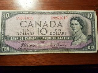 ➡➡1954 $10 BILL NOTE BC - 32A DEVILS FACE RARER COYNE - TOWERS CANADA C/D9251619 2