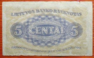 Lithuania 5 centai 1922 y.  Serija N Rare 2