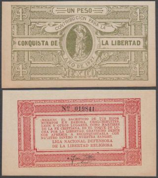 Mexico - Contribucion Para La Conquista De Libertad,  Un Peso,  1927,  Unc,  M4363