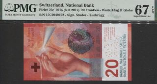 Tt Pk 76c 2015 Switzerland National Bank 20 Franken Pmg 67 Epq Gem Unc.
